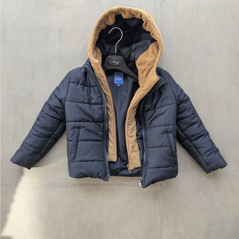 Fay Kids Puffer Jacket in Blue and Tan